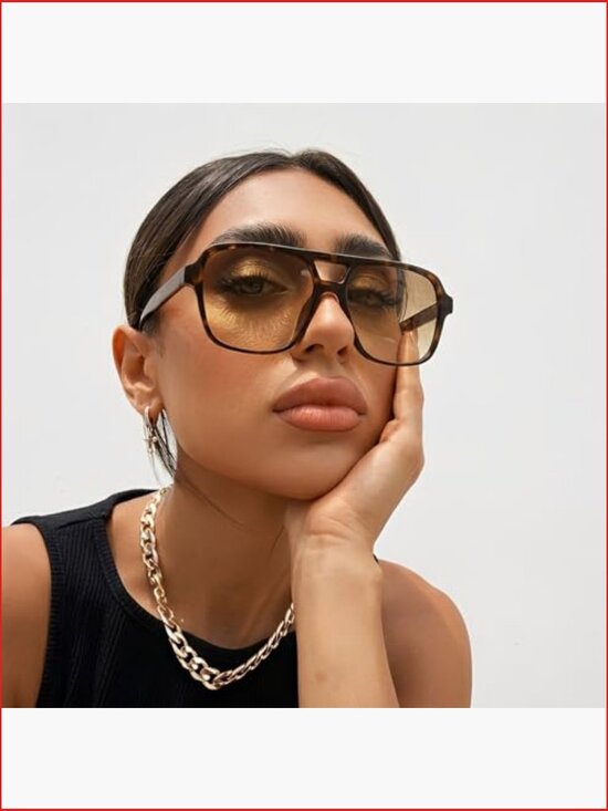 Oversized Aviator Square Frame Sunglasses UV400 Protection